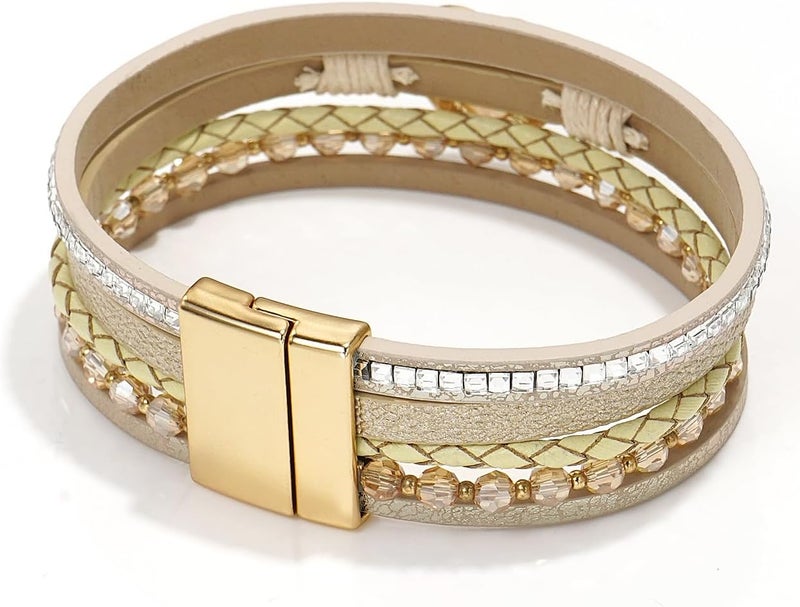 Suyi Multilayer Leather Wrap Bracelet Heart-Shape Wide Cuff Bracelets for Women - Image 5